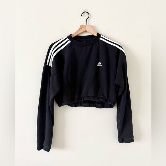 Adidas Hyperglam Cropped Crewneck Sweatshirt in Black and White - Size S - Picture 2 of 6